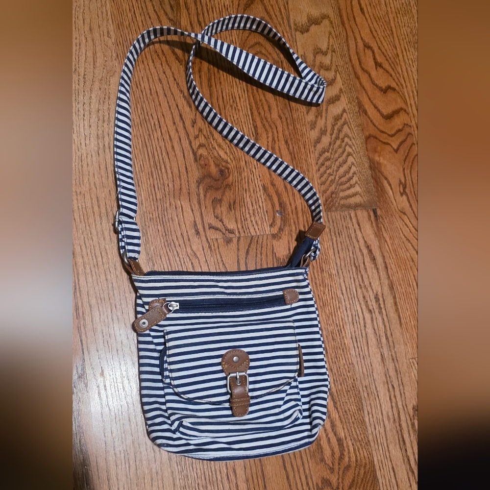 Striped Crossbody Bag with Brown Accents